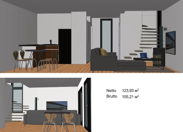 Troetažni taunhaus 2x124 m² od SIP panela u stilu barnhausa