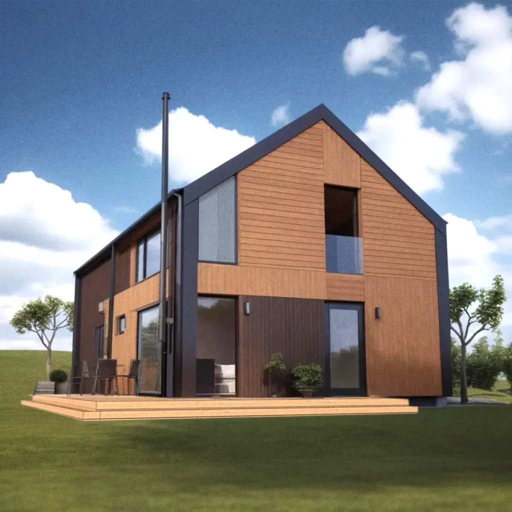 Современный загородный дом с террасой на природе.