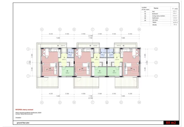 Townhouse na tri stana 88 m², 3 spavaće sobe, 2 sprata