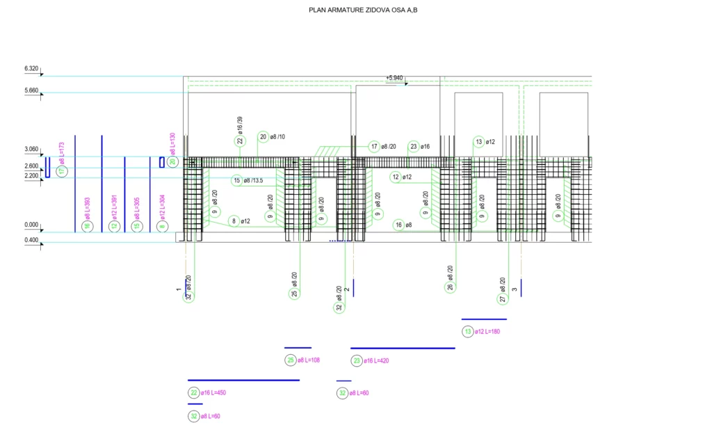планы расположения несущих конструкций, решения по армированию стен, колонн, балок и плит перекрытия