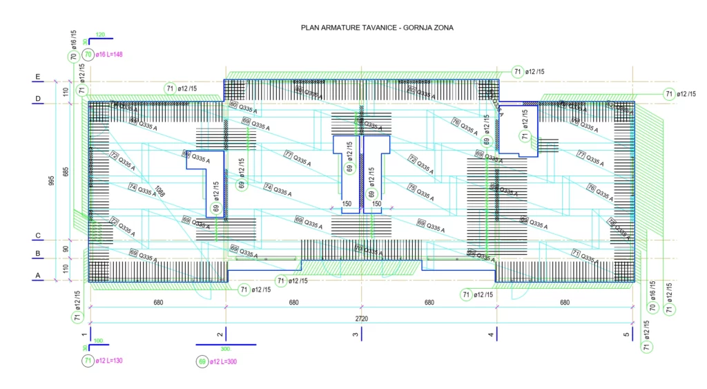 планы расположения несущих конструкций, решения по армированию стен, колонн, балок и плит перекрытия